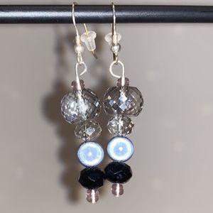 Beautiful Silver and Blac Shimmery Beaded Earrings